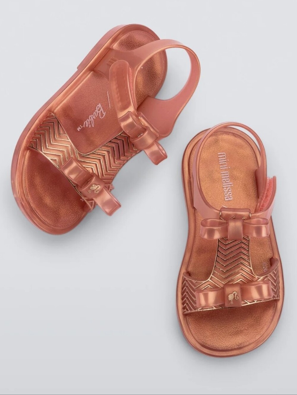 Mini Melissa Girls Metallic Rose Gold Bow Sandals